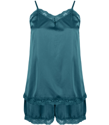 Satin pajama set with lace shorts top petticoat