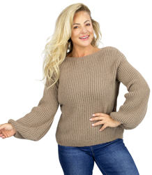 Striped sweater made of soft puffy sleeve material