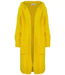 Kardigan Długi Gruby sweter warkocz Wełna