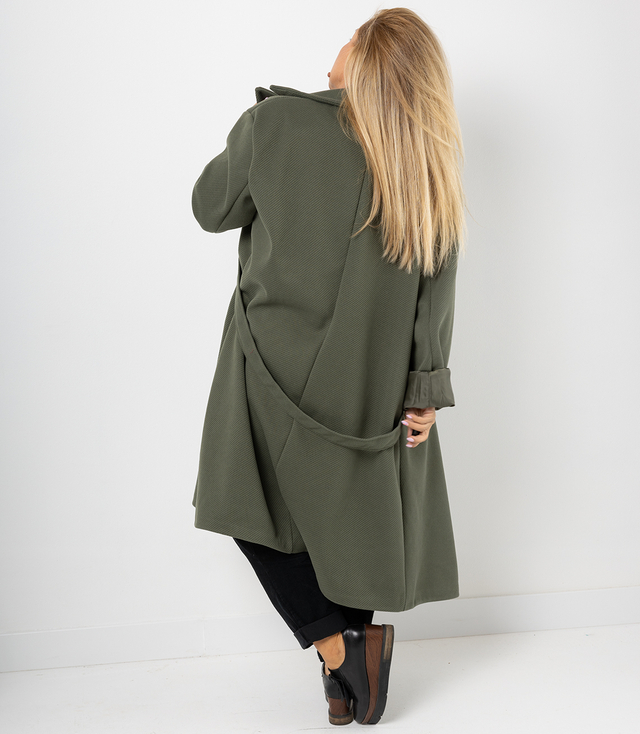 Women's long oversize coat with decorative belt KASIA