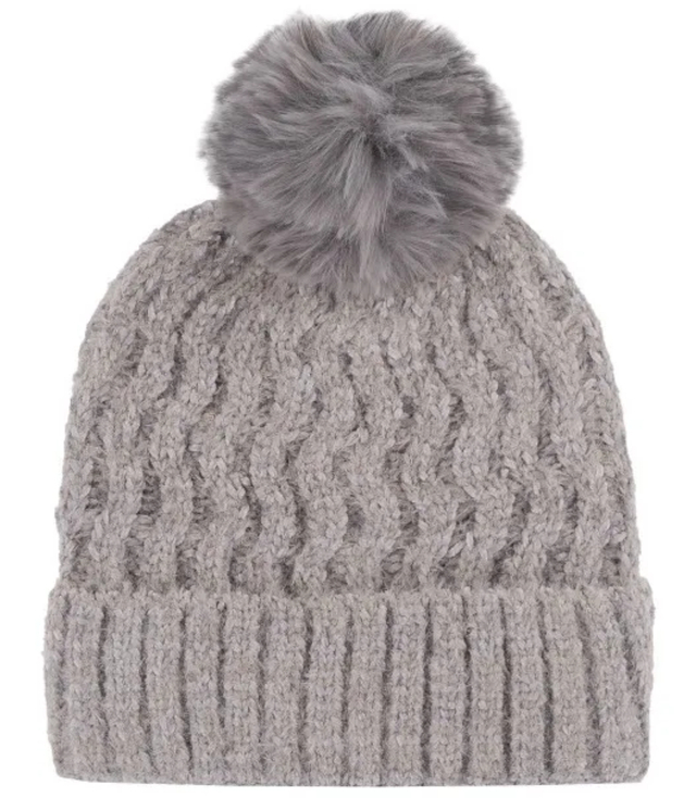 Warm women's beanie with pompom wave weave autumn winter hat 