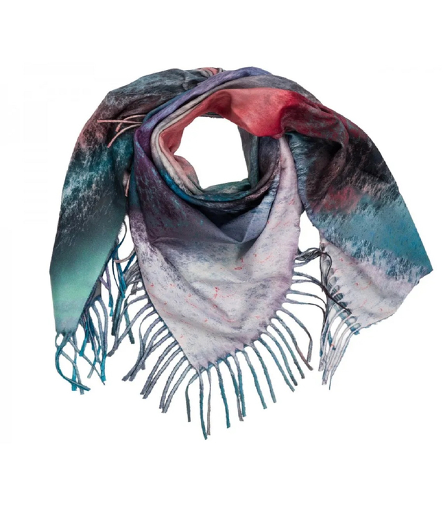 Modna wielokolorowa chusta szal szalik z frędzlami