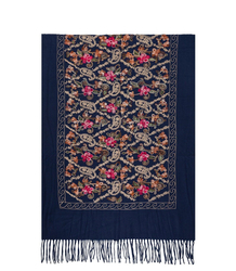 Women's folklore scarf with flower motif and tassels