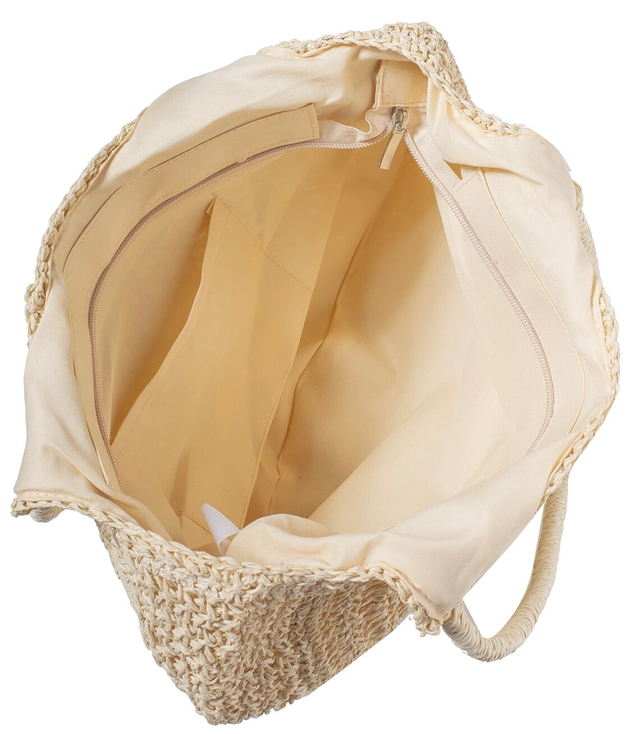 Large round straw beach bag, fully woven