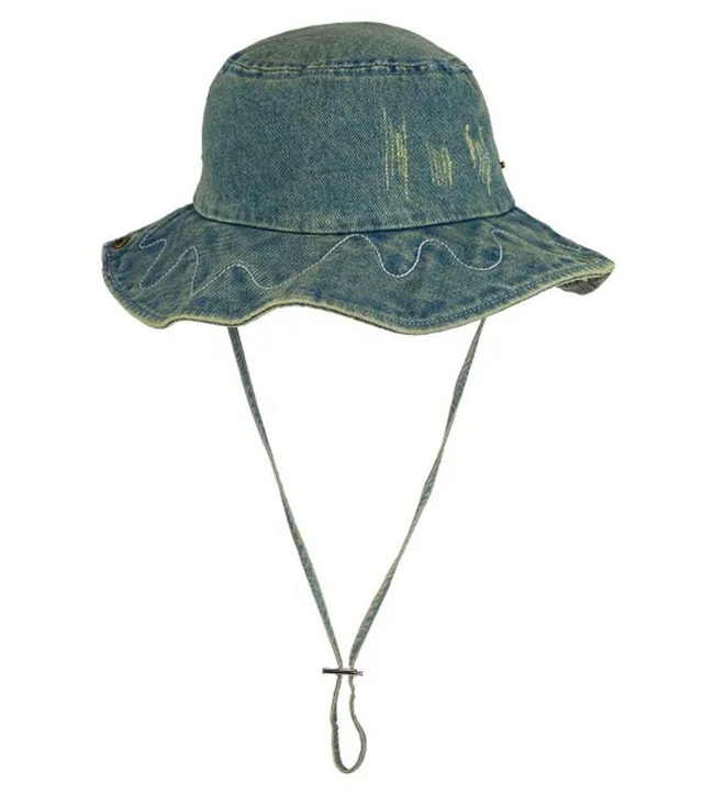 Kapelusz typu bucket jeansowy z troczkiem