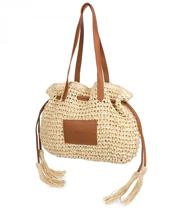 Braided boho bag with straps and tassels