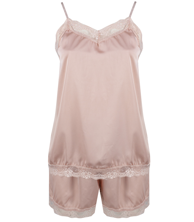Satin pajama set with lace shorts top petticoat