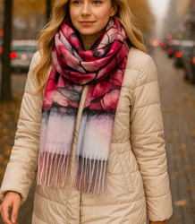 Women's scarf with abstract motif tassels