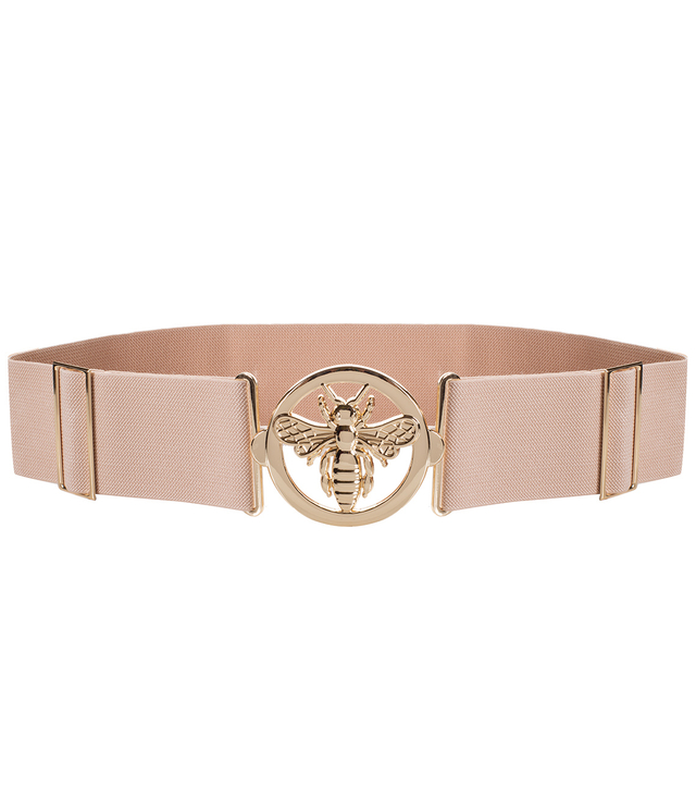 Women's belt with gold bee, adjustable, elastic