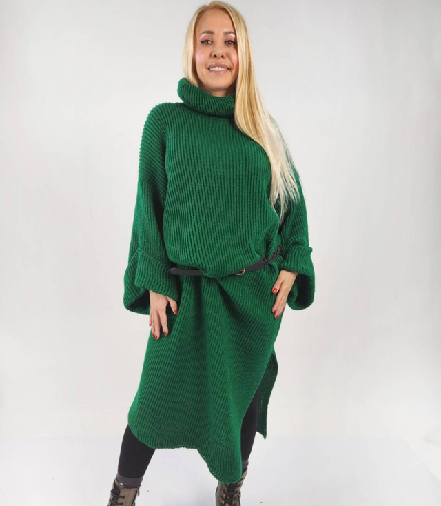 Sukienka sweter golf Prążkowana Ciepła  z golfem MAXI