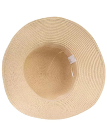 Raffia straw hat with string anchors