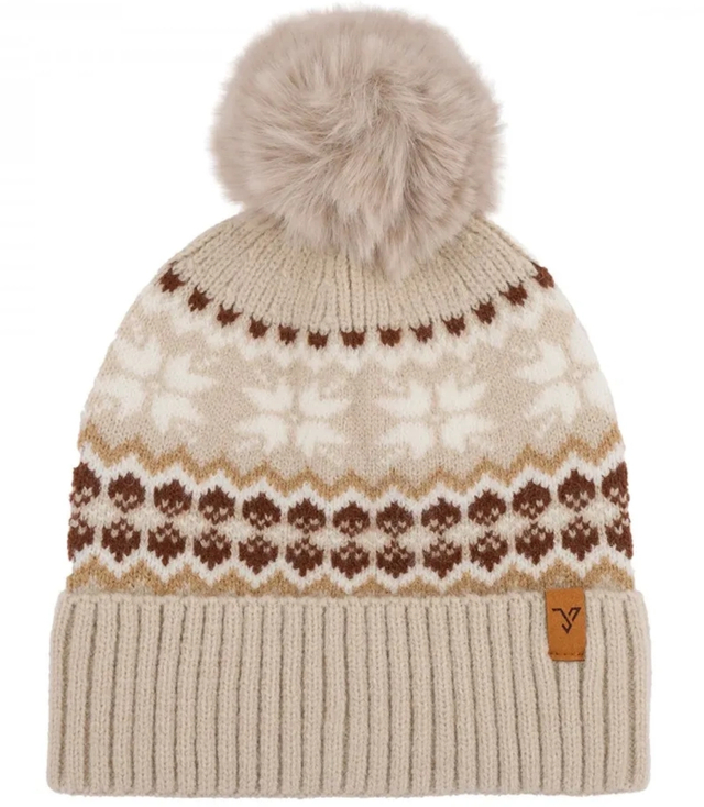 Warm women's cap with pom-pom in Norwegian pattern autumn winter