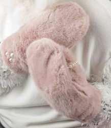 Women's Warm Gloves with fur insulated decorated with pearls