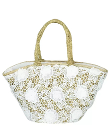 Large natural basket handbag trapezoidal lace