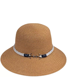 Raffia straw hat with string anchors