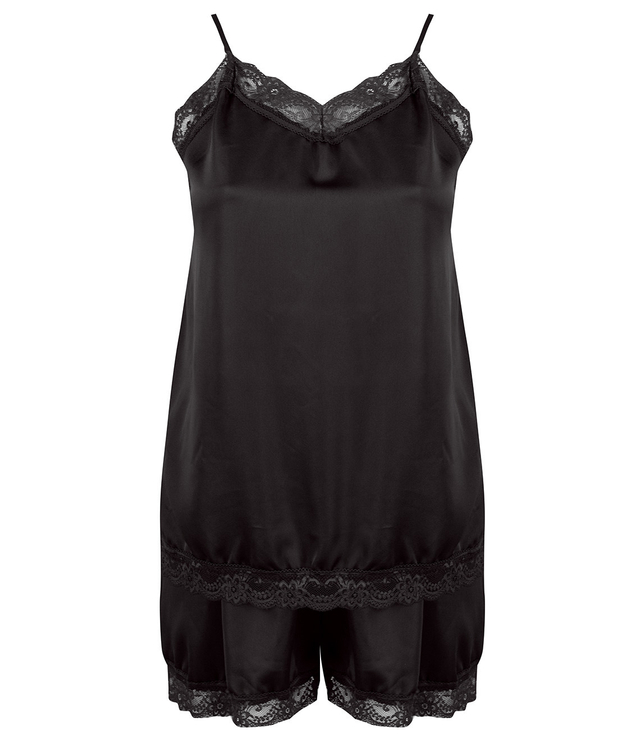 Satin pajama set with lace shorts top petticoat