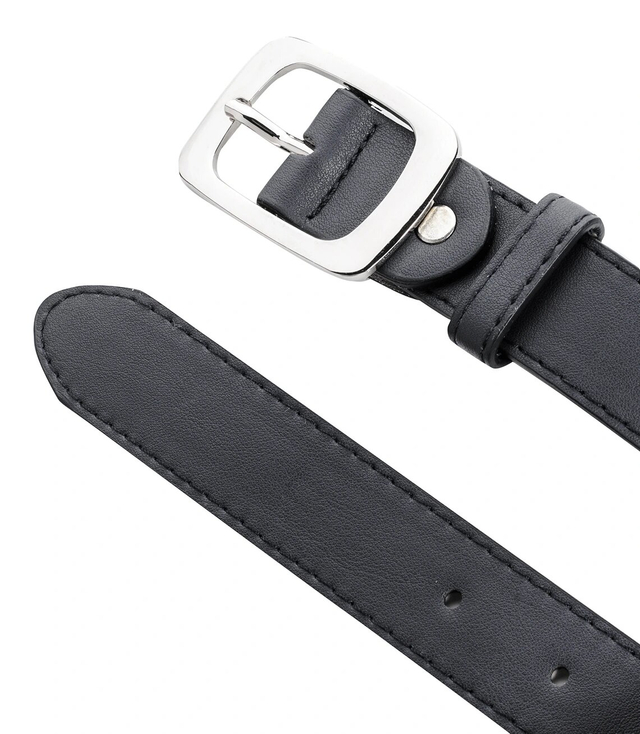 Smooth women's eco leather belt with silver buckle 3 cm