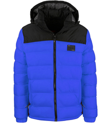 Warm men's quilted winter jacket with hood 