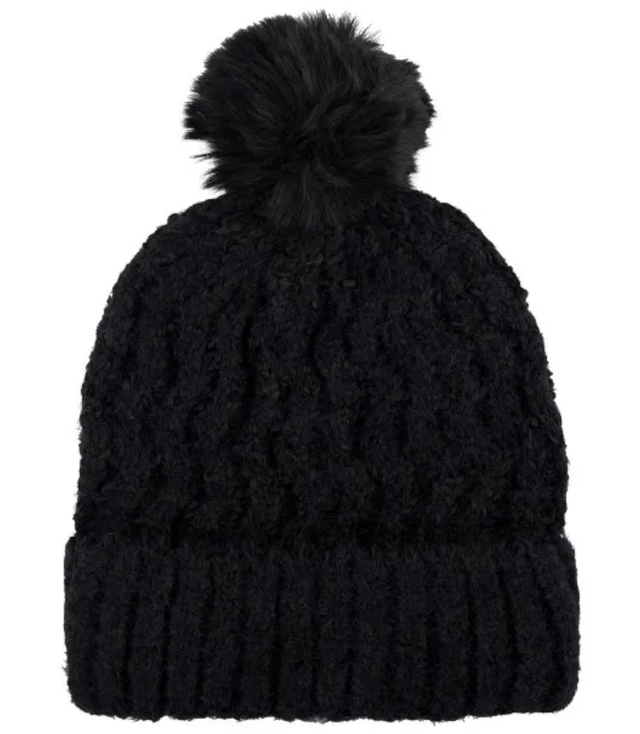 Warm women's beanie with pompom wave weave autumn winter hat