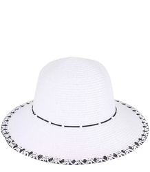 Women's straw hat with a strap with pearls