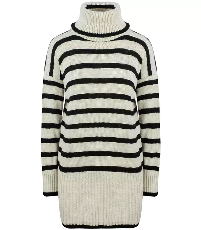 Oversize loose long turtleneck sweater with stripes