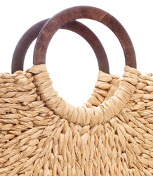 Large basket summer bag handbag braided wooden handles
