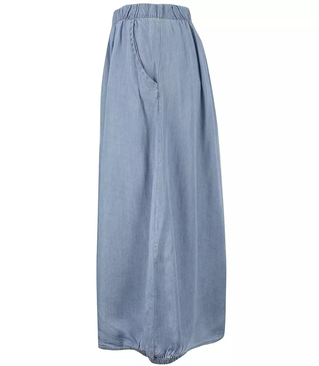 Długa spódnica denim jeans bombka z kieszeniami