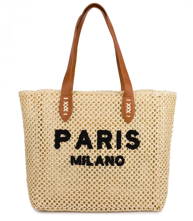 Large braided shoper bag Stylish with inscription PARIS