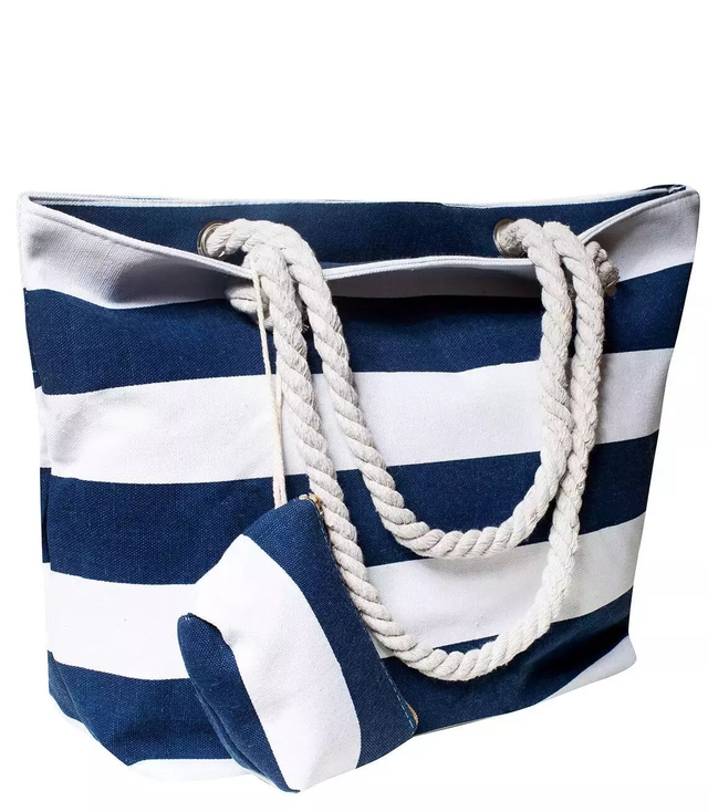 Duża torba plażowa na plażę piknik shopper paski
