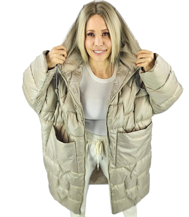 Women's long warm jacket with quilting and hood ANABEL