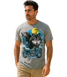 Koszulka męska t-shirt Night Spirits z nadrukiem wilków i motocykla