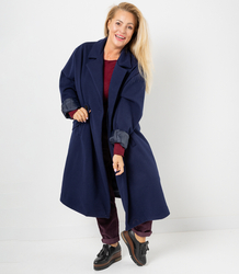 Women's long oversize coat with decorative belt KASIA