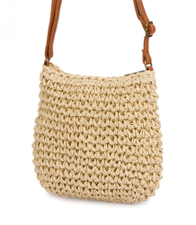 Small summer shoulder bag made of paper raffia adjustable strap