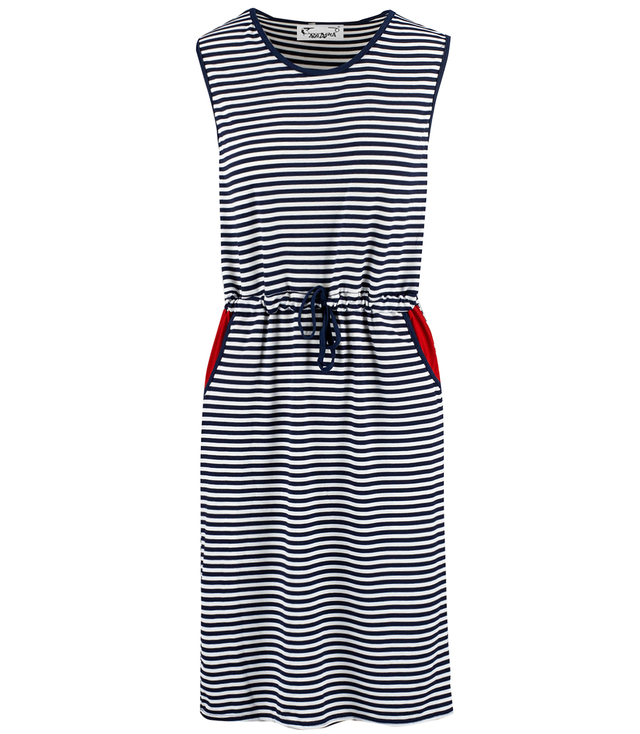 Sukienka w marynarskie paski midi z wiązaniem w pasie SUNNY