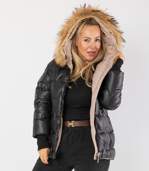 Pikowana kurtka zimowa z kapturem futerkiem ARIA PUFF PLUS SIZE