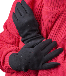 Women's insulated gloves Touch Five-fingered with rhinestones