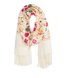 Women's folklore scarf with flower motif and tassels