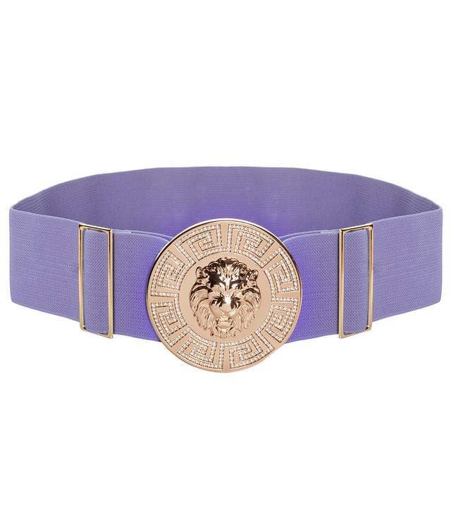 Women's belt with a gold lion and zircons, adjustable and elastic