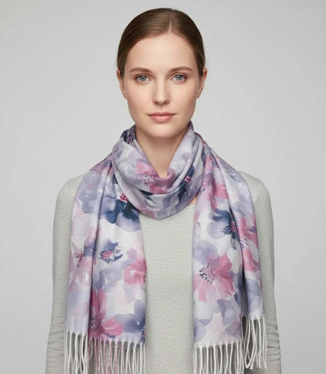 Floral women's scarf shawl with tassels