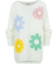 Women's sweater in colorful flowers with a longer back LILANA