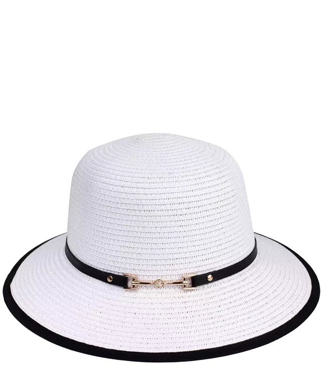 Women's straw raffia hat with black trim