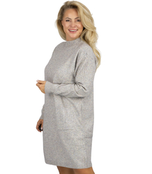 Knit dress with openwork sleeves and pockets