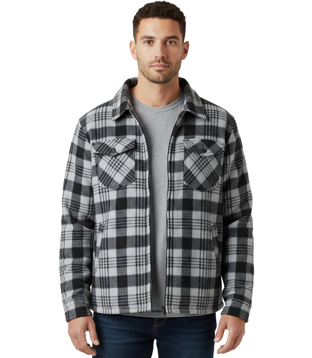 Warm fleece checked men's shirt insulated with faux fur