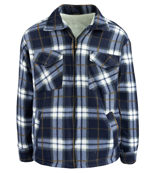 Warm fleece checked men's shirt insulated with faux fur