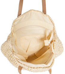 Large round woven straw beach bag 