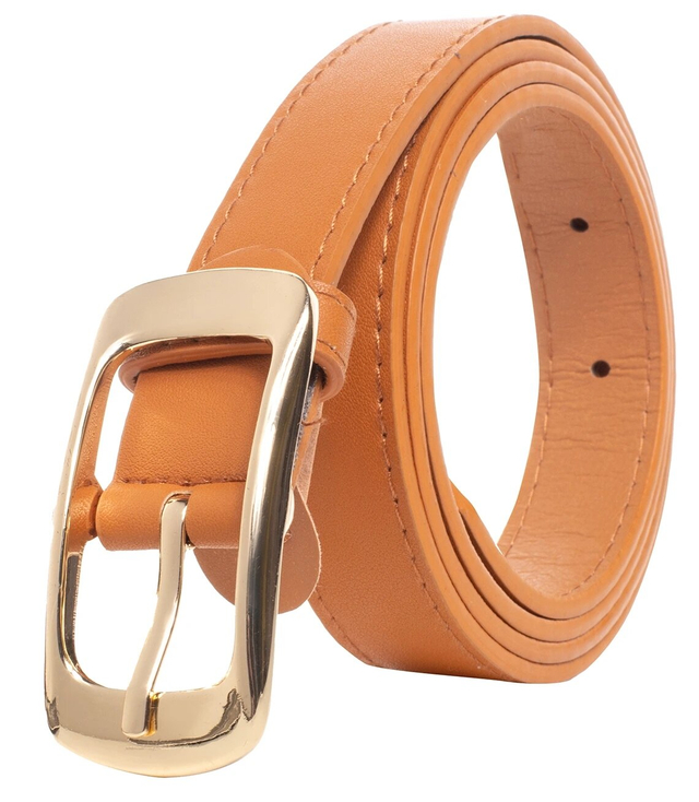 Smooth women's eco leather belt with gold buckle 2 cm