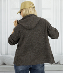 Short unzipped hooded cardigan sweater with zipper NORA