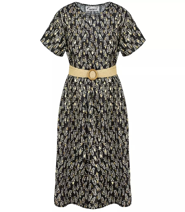 Midi dress with a vegetable print and gold