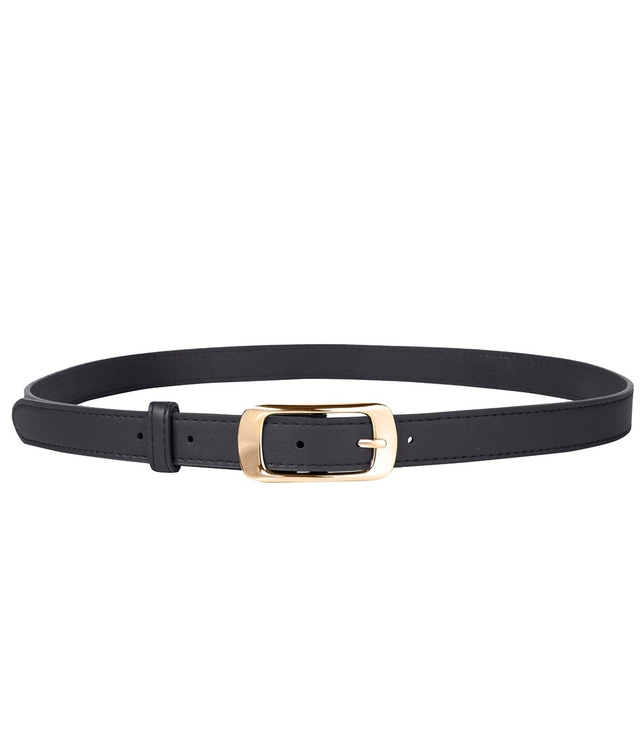 Smooth women's eco leather belt with gold buckle 2 cm