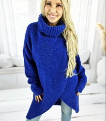 Warm womens turtleneck sweater with a slit MARIETTA, wool